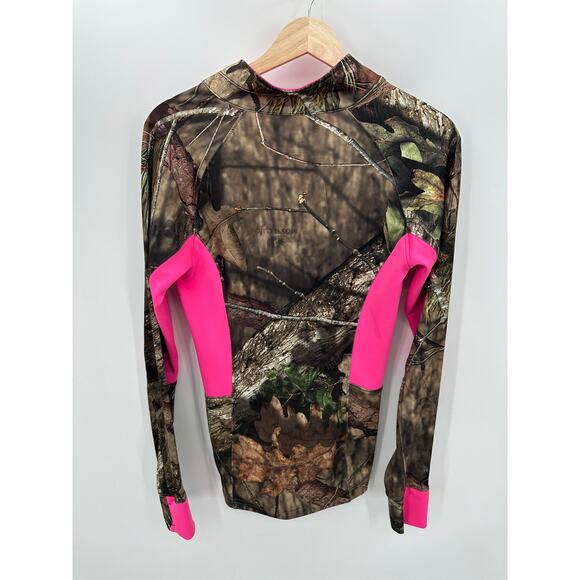 Mossy Oak Quarter Zip Pullover Camo Women Small Brown Pink Fleece Lined - Picture 2 of 8